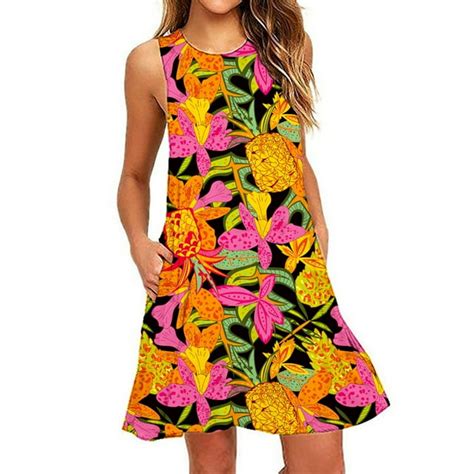 Gakvbuo Summer Savings Clearance Summer Dresses For Women Crewneck Knee Length A Line Dresses