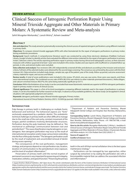 PDF Clinical Success Of Iatrogenic Perforation Repair Using Mineral