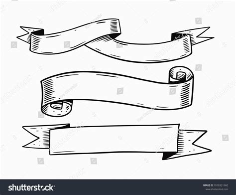 Ribbons Doodle Set Black Color Engraving Stock Vector Royalty Free