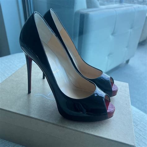 Christian Louboutin Shoes Christian Louboutin Black Patent Leather Very Prive Peep Toe Pumps