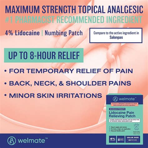 Welmate Lidocaine Numbing Patch Maximum Strength For Aches Pains