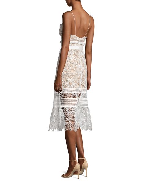 Self Portrait Sleeveless Floral Lace Midi Dress White