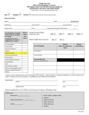 Fillable Online Cogsci Cas Lehigh Minor Declaration Form Cognitive