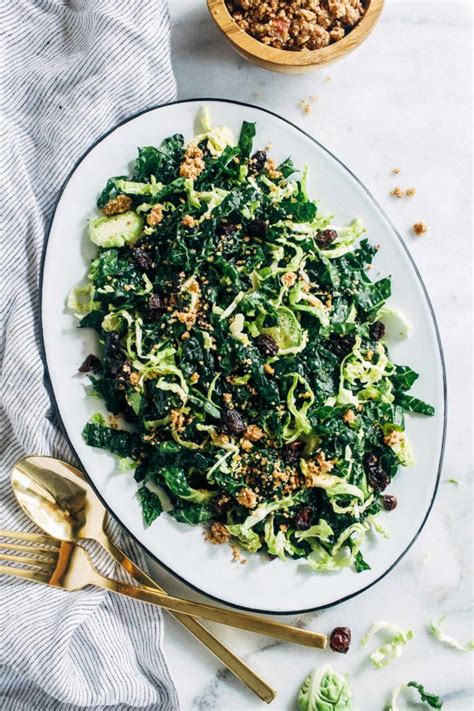 Shredded Brussels Sprout And Kale Salad With Maple Pecan Parmesan