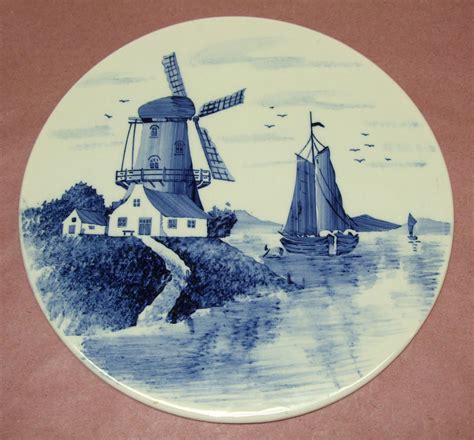 Vintage Delft Blue Porcelain 11 Round Trivet Tile Dutch Windmill