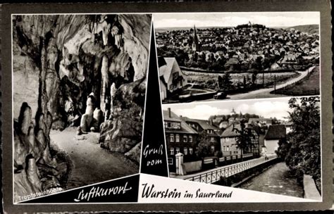 Ak Warstein im Sauerland Kirche Tropfsteinhöhle Gesamtansicht Fluss