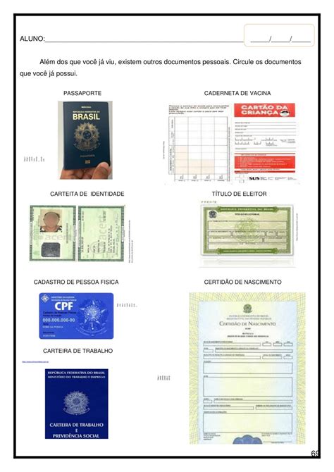 Atividades Documentos Pessoais 2 Ano