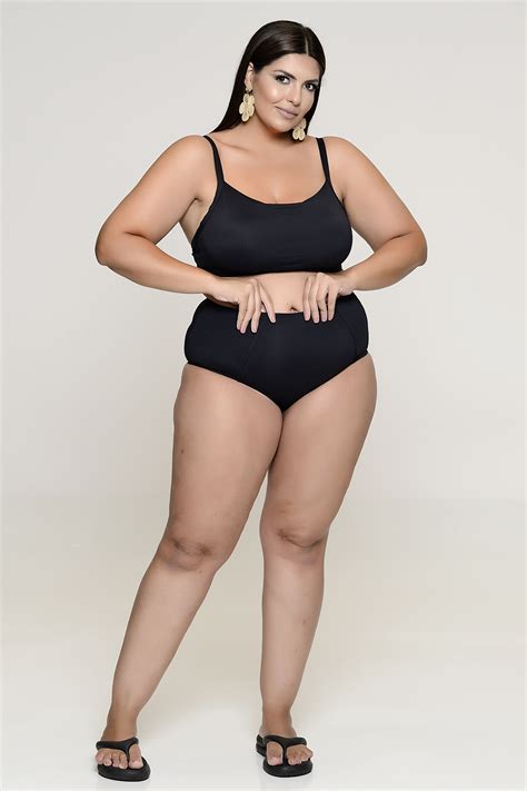 Biquíni Preto Plus Size Top e Calcinha Hot Pants Vk Moda Plus Size