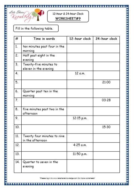 Time 12 Hour And 24 Hour Clock Printable Worksheets Worksheet Math Resources Printable