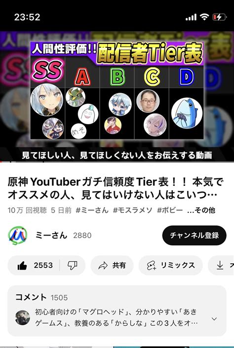 【原神】原神youtube配信者の信頼度tier表がこれ！ 原神攻略まとめ テイワット速報