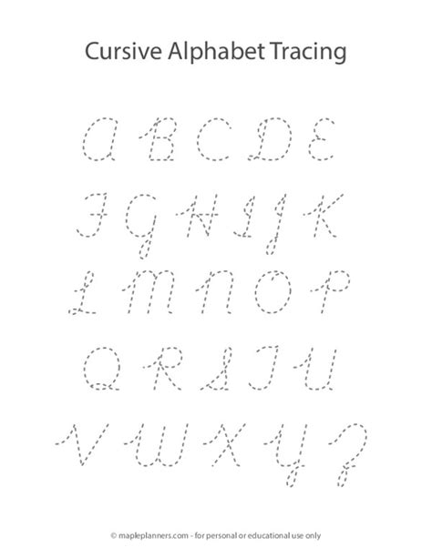 Cursive Alphabet Letter Tracing Printable Worksheet