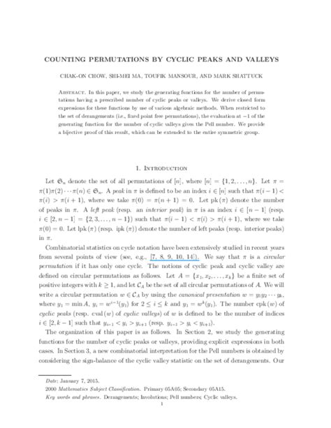 Pdf Counting Permutations By Cyclic Peaks And Valleys