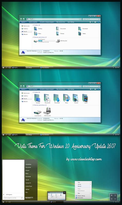 Vista Aero Theme For Windows10 Anniversary Update 1607 Cleodesktop I