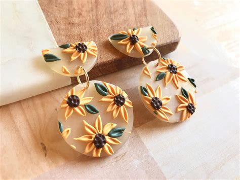 Sunflower Earrings Polymer Clay Earrings Summer Earrings Etsy