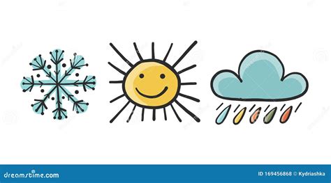 Weather Icons Set. Snow Sun and Rain Stock Vector - Illustration of ...