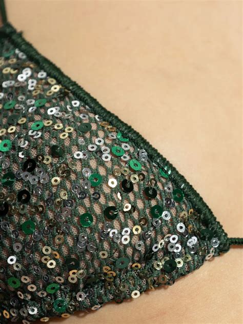 Os Ree Sequin Embellished Triangle Cup Bikini Green Farfetch