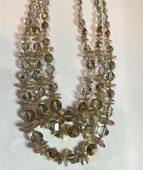 Vintage Vendome Crystal Cut Triple Strand Champagne C Gem