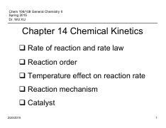 Chapter 14 Chemical Kinetics Chem 106108 Spring 2015 Chem 106 108