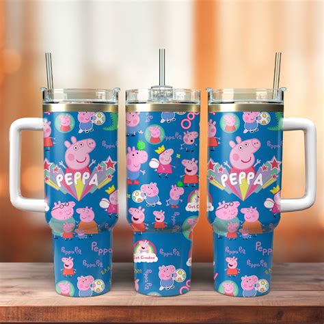 Peppa Pig Cartoon Custom Stanley Quencher 40oz Stainless Steel Tumbler