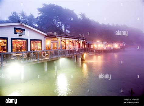 Usa California Nick Cove Restaurant At Night Tomales Bay Stock