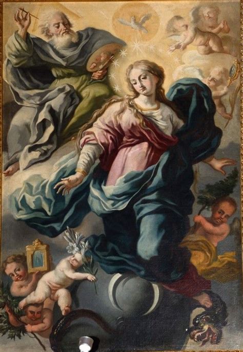 Ambito Napoletano Sec XVIII Dipinto Dell Immacolata Concezione E Dio