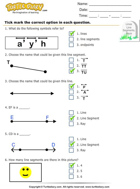 Line Segment Worksheet For Class 4