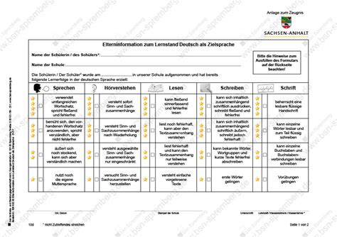 Elterninformation Zum Lernstand Deutsch Als Zielsprache Anlage Zum Z