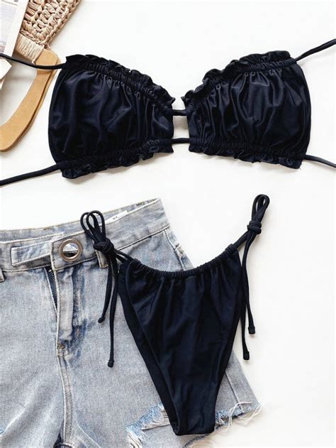 Push Up Bikini Set Sexy Pleated Halter Swimwear Women Female Backless Bathing Suit TD Mercado