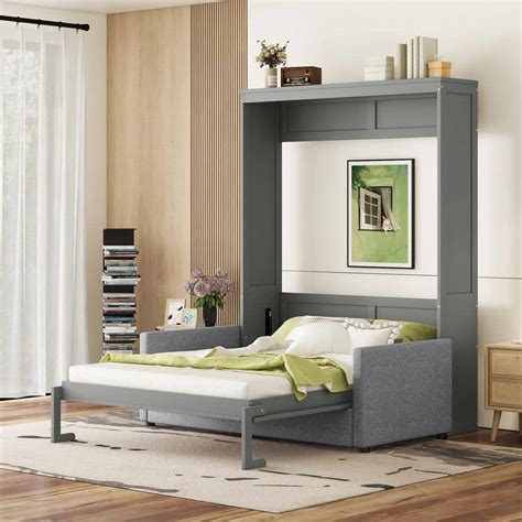 Harper & Bright Designs Space-Saving Gray Wood Frame Queen Murphy Bed ...