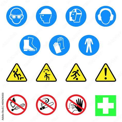 Workplace hazard warning signs. Workplace safety sign, symbols Stock Vector | Adobe Stock