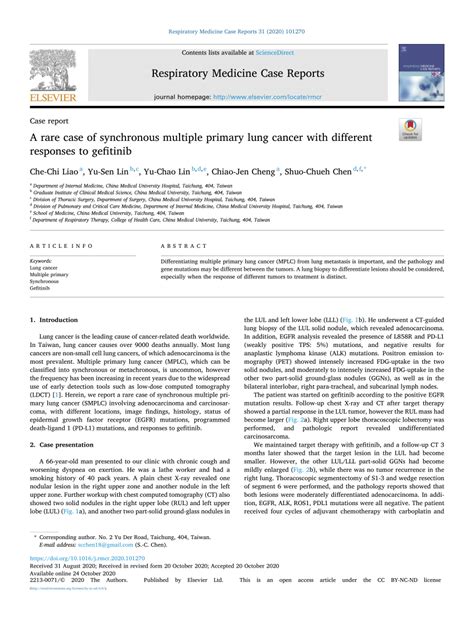 Pdf A Rare Case Of Synchronous Multiple Primary Lung Cancer With Different Responses To Gefitinib