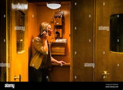 Old Telephone Booth With A Wall Telephone In The Hotel Waldhaus Sils