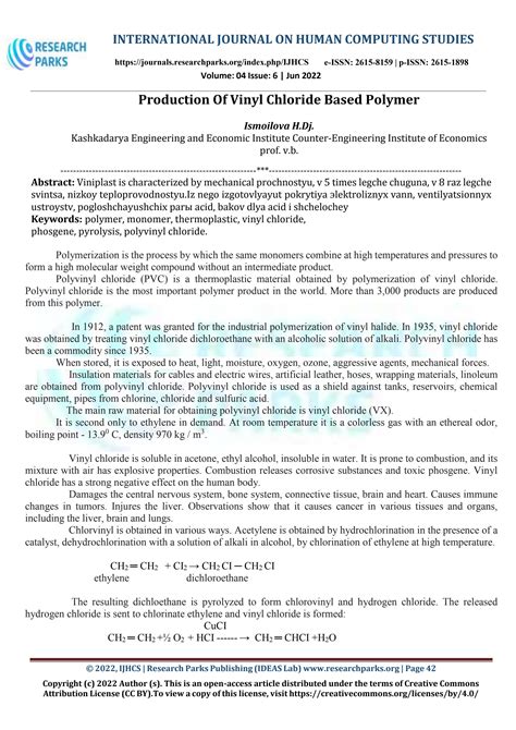 Production Of Vinyl Chloride Based Polymer by ResearchPark - Issuu