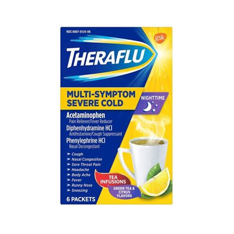 Theraflu Multi Symptom Severe Cold Green Tea And Citrus Nighttime 6ct