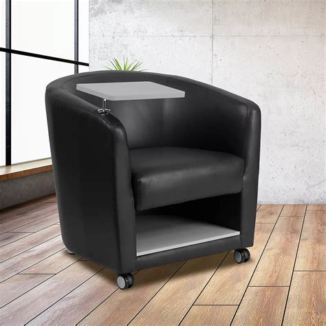 Flash Furniture Black Leather Guest Chair With Tablet Arm Front Wheel