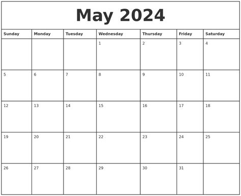 May 2024 Printable Monthly Calendar