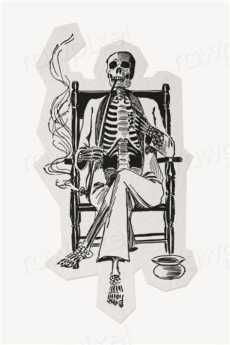 Smoking skeleton paper element white | Free Photo Illustration - rawpixel