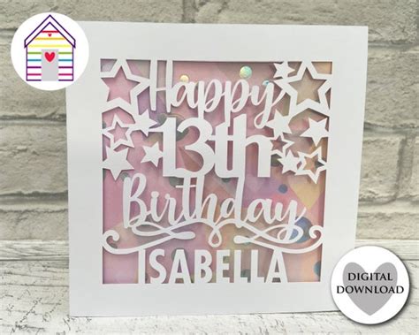 Svg Happy 13th Birthday Card Personalize Your Card With A Etsy