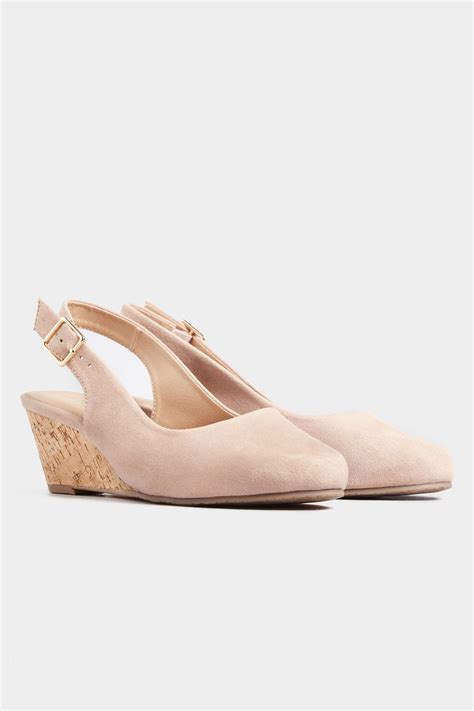 Nude Slingback Wedges In Extra Wide Fit Yours Clothing