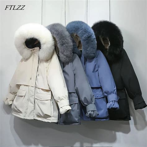 FTLZZ пуховик с натуральным лисьим мехом, новая зимняя куртка, женская ...