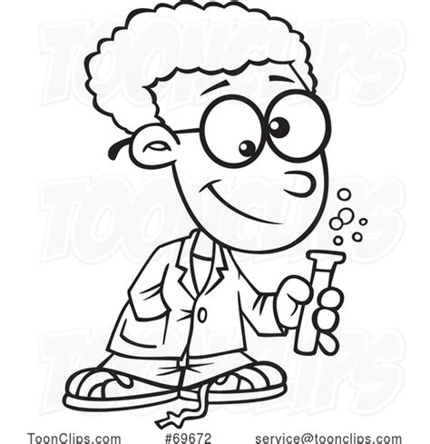 Cartoon Black And White Boy Scientist 69672 By Ron Leishman