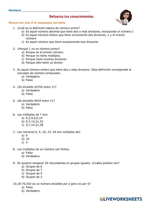 Ejercicio De Factor Primo Y Compuesto Criterios De Divisibilidad Y Mcd