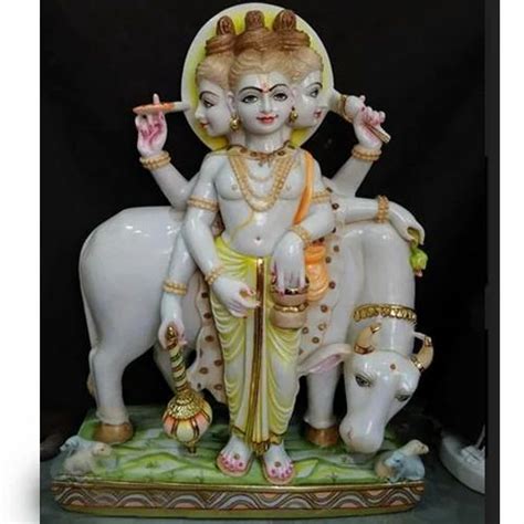 White Painted Marble Dattatreya Statue For Temple Size Feet At Rs