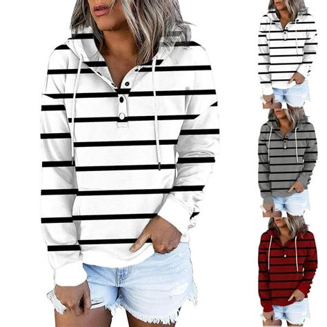 Patlollav Womens Plus Size Clearance Tops Pocket Long Sleeve Sweatershirt Button Hoodies