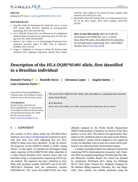 Description Of The Hla‐dqb1 03 491 Allele First Identified In A Brazilian Individual Request Pdf