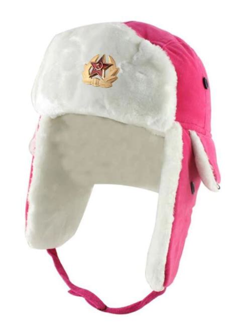 Soviet Union Military Lady Winter Hat Ushanka Earflaps Pink And White