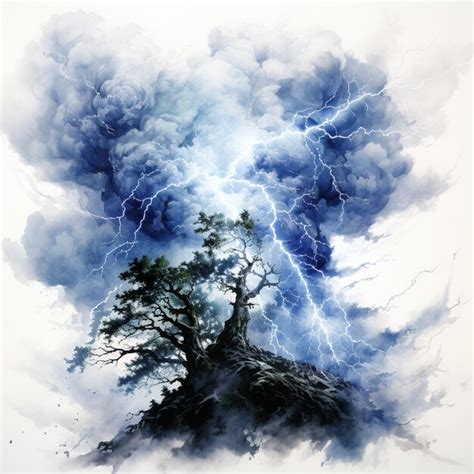 Premium Photo Painting Of A Tree With A Lightning Bolt Coming Out Of