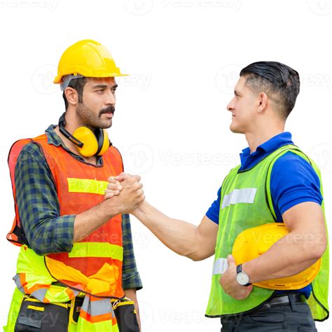 Engineer And Worker Man In Hard Hat With Handshake Foreman In Hardhat