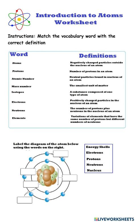 Intro to Atoms worksheet | Live Worksheets - Worksheets Library