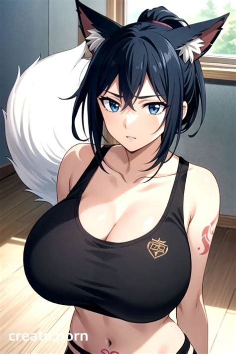 Black Hair Big Breast Fox Tail AI Porn